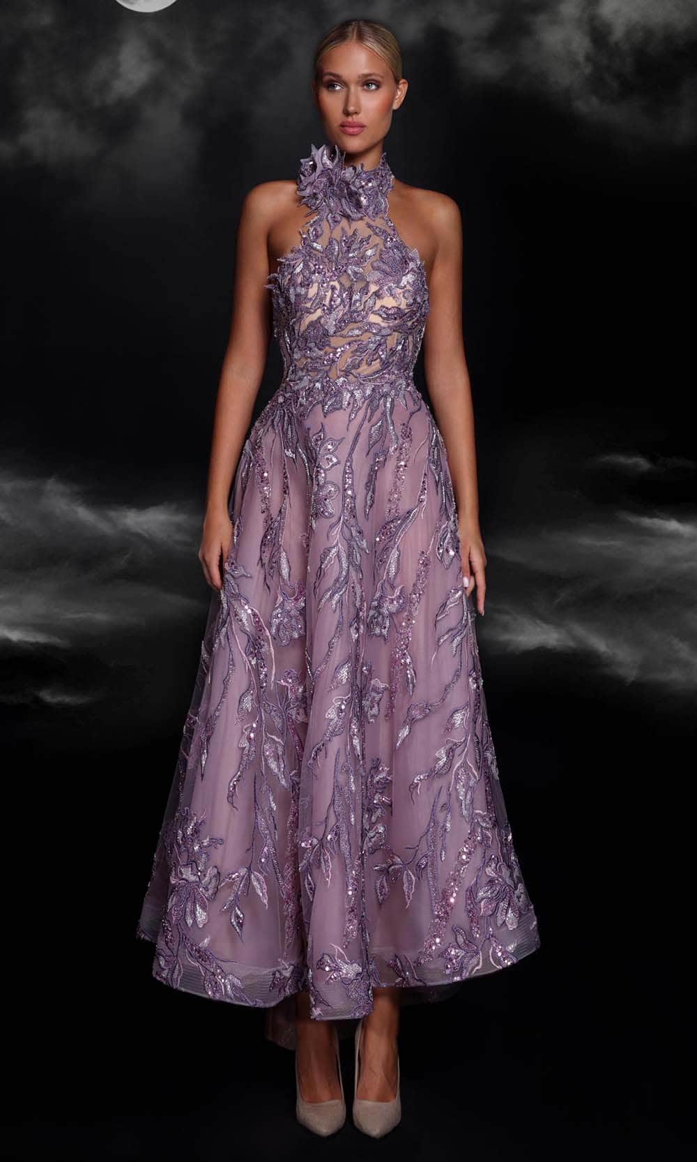 MNM Couture K4104 - Lace Appliqued A-Line Prom Gown
