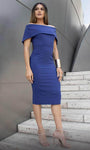 Short Sleeves Sleeves Off the Shoulder Natural Waistline Sheath Tea Length Open-Back Fitted Sheath Dress