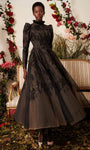A-line Long Sleeves Back Zipper Floor Length Floral Print High-Neck Evening Dress