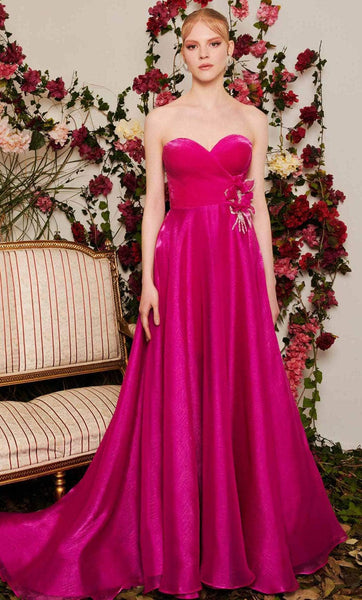 A-line Strapless Floor Length Floral Print Fitted Ruched Applique Beaded Sweetheart Natural Waistline Evening Dress/Pageant Dress/Prom Dress with a Court Train