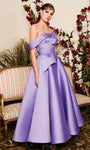 A-line Off the Shoulder Back Zipper Pleated Floor Length Fall Satin Natural Waistline Evening Dress With a Bow(s)