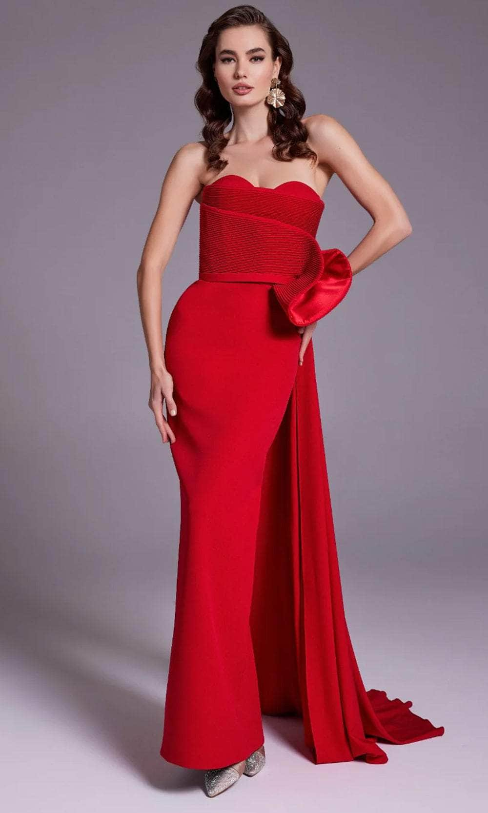 MNM Couture N0520A - Strapless 3D Drape Crepe Gown
