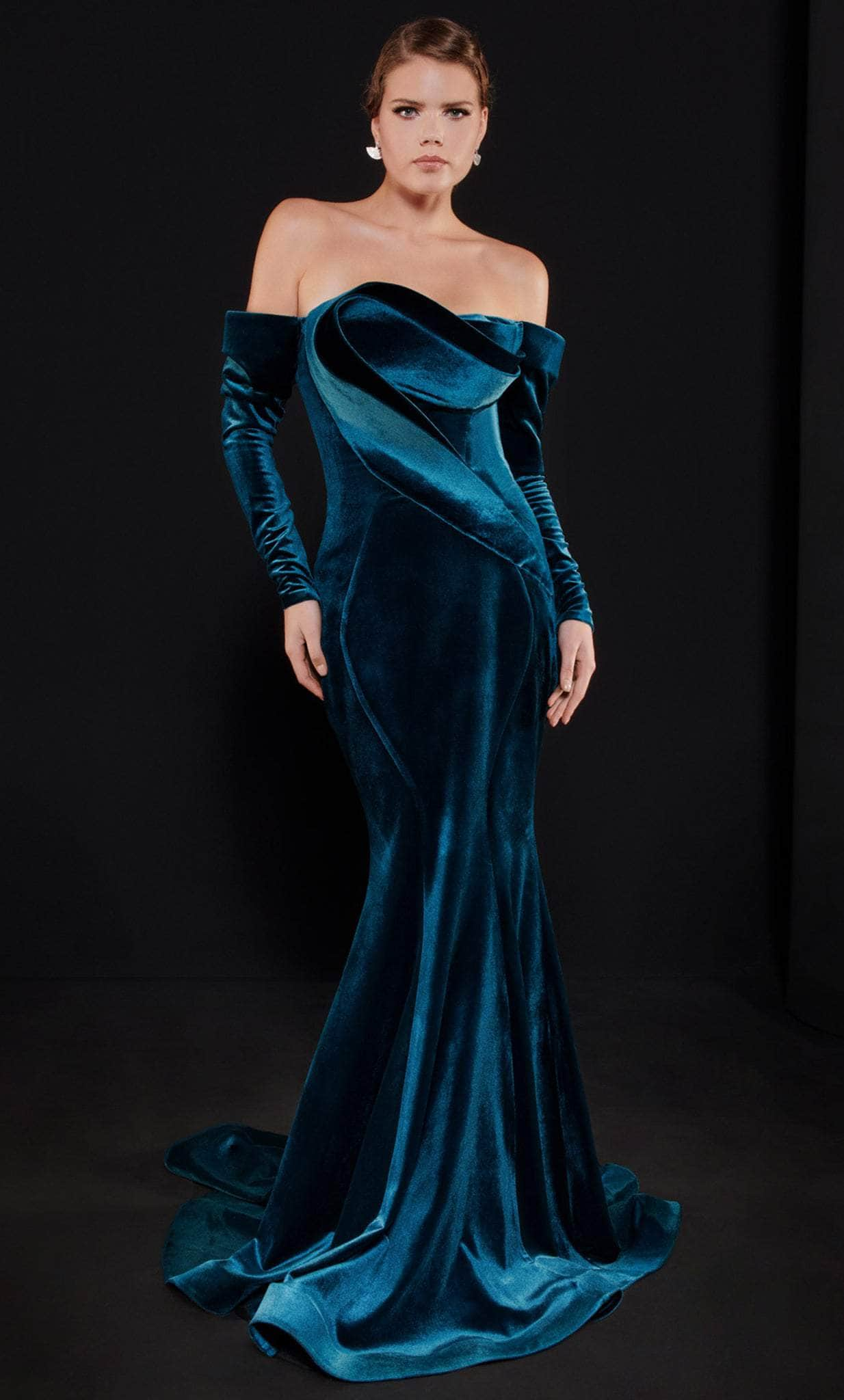 MNM Couture N0522 - Long Sleeve Seamed Evening Gown
