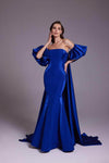 Sophisticated Strapless Mermaid Back Zipper Off the Shoulder Natural Waistline Straight Neck Dress with a Brush/Sweep Train