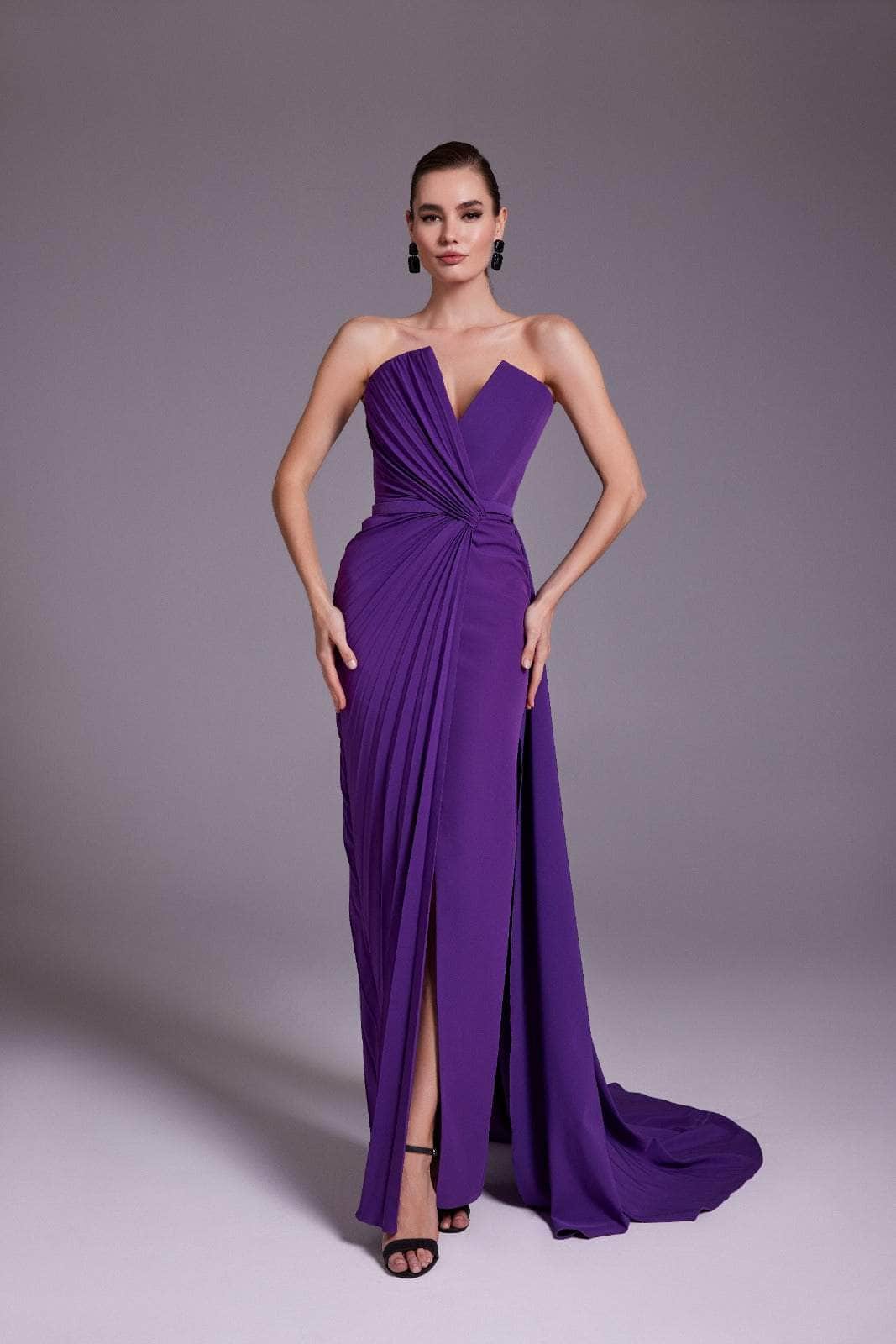 MNM Couture N0532 - Strapless V-Neck Crepe Gown
