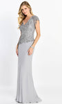 V-neck Fitted Beaded V Back Back Zipper Mesh Floor Length Sheath Natural Waistline Sheath Dress