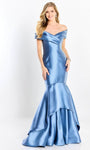 Sophisticated Button Closure Fitted Off the Shoulder Floor Length Satin Natural Waistline Fall Mermaid Dress with a Brush/Sweep Train