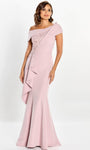 Sophisticated Natural Waistline Off the Shoulder Crepe Sheath Asymmetric Back Zipper Pleated Sheath Dress with a Brush/Sweep Train