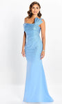 One Shoulder Back Zipper Fitted Pleated Beaded Asymmetric Mermaid Sweetheart Natural Waistline Crepe Dress with a Brush/Sweep Train