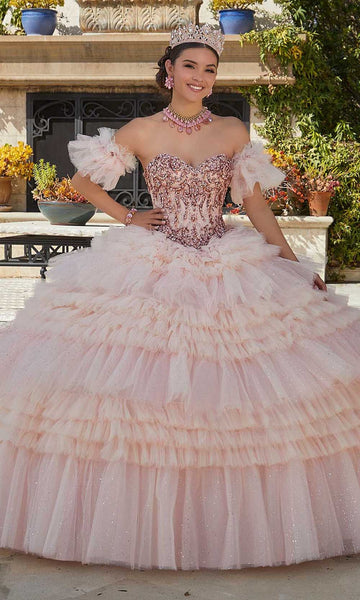 Strapless Beaded Lace-Up Sequined Crystal Pleated Glittering Tiered Tulle General Print Off the Shoulder Basque Waistline Sweetheart Ball Gown Dress