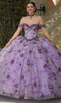 Strapless Sweetheart Tulle Off the Shoulder Floral Print Basque Waistline Beaded Crystal Lace-Up Applique Ball Gown Dress