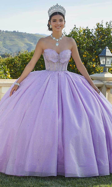 Strapless Tulle Sweetheart Beaded Lace-Up Crystal Glittering Corset Natural Waistline Ball Gown Dress With a Bow(s) and Rhinestones