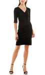 Sophisticated V-neck Elbow Length Sleeves Sheath Natural Waistline Back Zipper Sheath Dress/Midi Dress