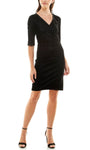 Sophisticated V-neck Back Zipper Natural Waistline Sheath Elbow Length Sleeves Sheath Dress/Midi Dress