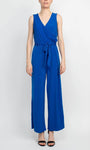 V-neck Floor Length Natural Tie Waist Waistline Sleeveless Jumpsuit With a Sash