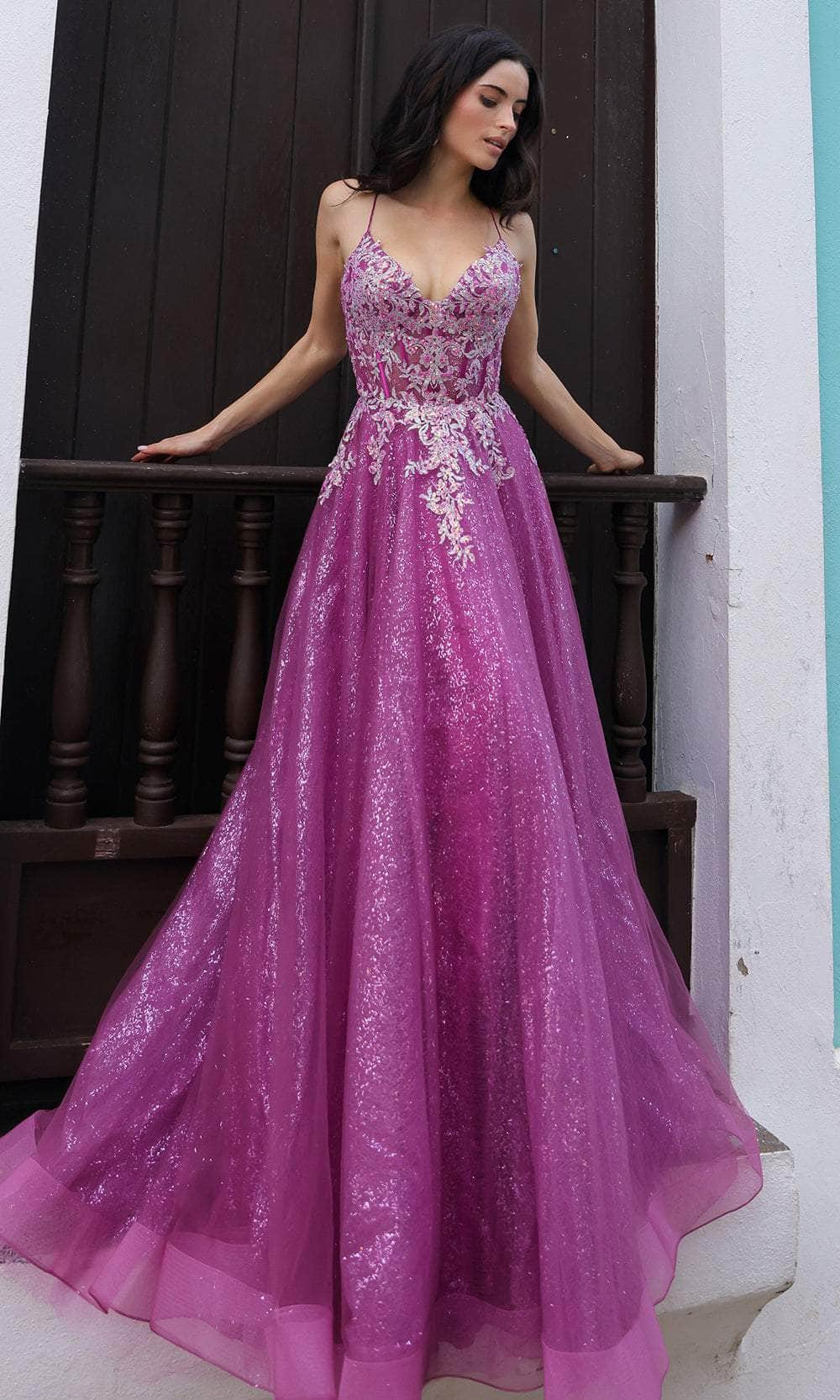 Nox Anabel C1407 - Lace Applique Sleeveless Prom Gown
