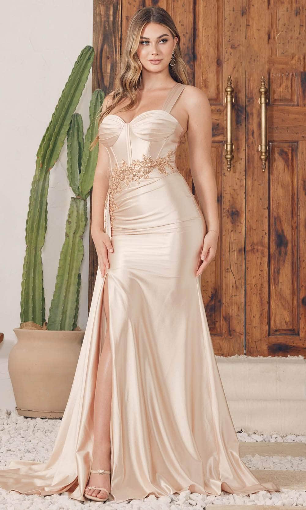 Nox Anabel E1239 - Sweetheart Bustier Satin Evening Gown
