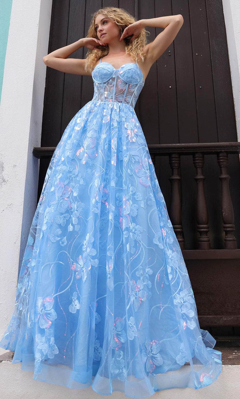 Nox Anabel T1332 - Floral Printed Corset Prom Gown
