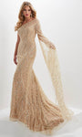 Sophisticated Asymmetric Sequined Beaded Slit Sheer Flutter Sleeves Natural Waistline Fall Mermaid Evening Dress with a Court Train