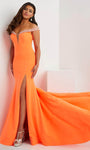 Sexy Off the Shoulder Jersey Natural Waistline Mermaid Illusion Slit Beaded Jeweled Evening Dress with a Court Train