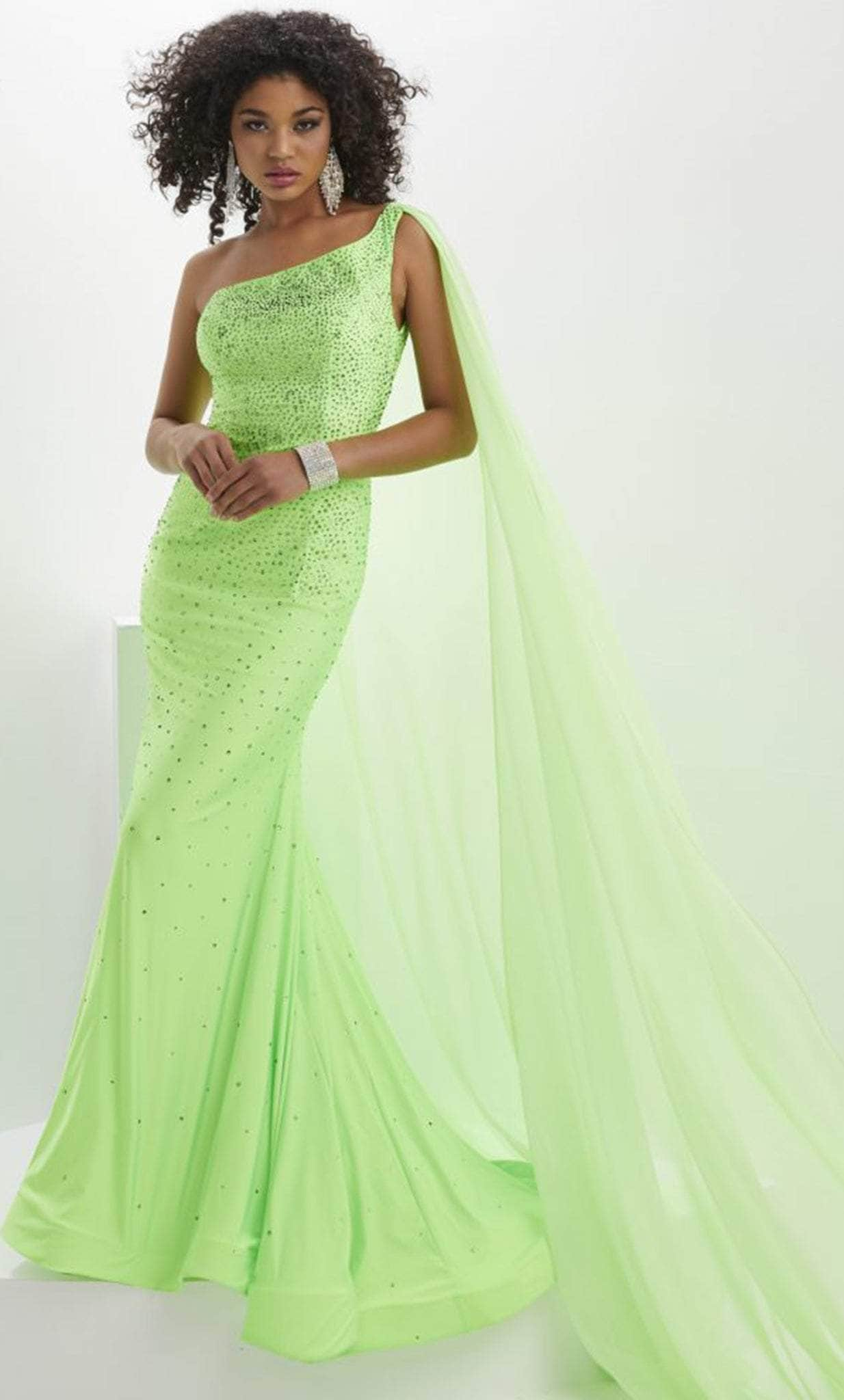 Panoply 14135 - One Shoulder Evening Gown With Cape
