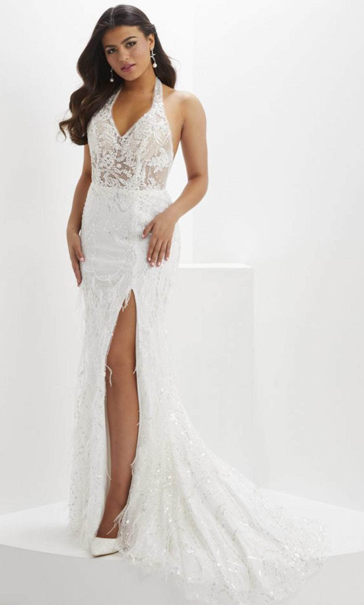 Panoply 14144 - Halter Beaded Lace Evening Gown

