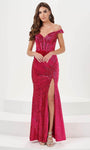 Corset Natural Waistline Off the Shoulder Floor Length Slit Sequined Hidden Back Zipper Sheath Sheath Dress/Prom Dress