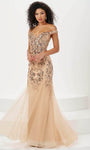 Sophisticated Plunging Neck Sweetheart Fitted Hidden Back Zipper Sequined Beaded Illusion Off the Shoulder Spaghetti Strap Mermaid Natural Waistline Evening Dress with a Brush/Sweep Train