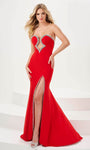 Sophisticated Strapless Plunging Neck Sweetheart Mermaid Natural Waistline Jeweled Slit Open-Back Crystal Hidden Back Zipper Illusion Evening Dress with a Brush/Sweep Train