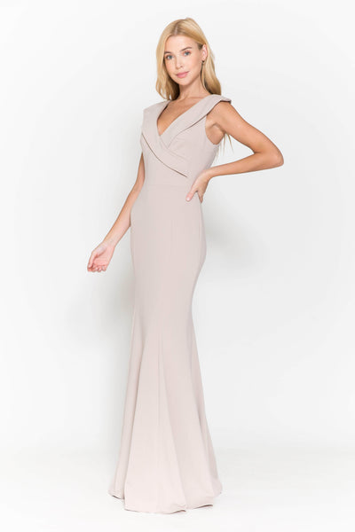 V-neck Jersey Collared Natural Waistline Mermaid Cap Sleeves Back Zipper Prom Dress with a Brush/Sweep Train