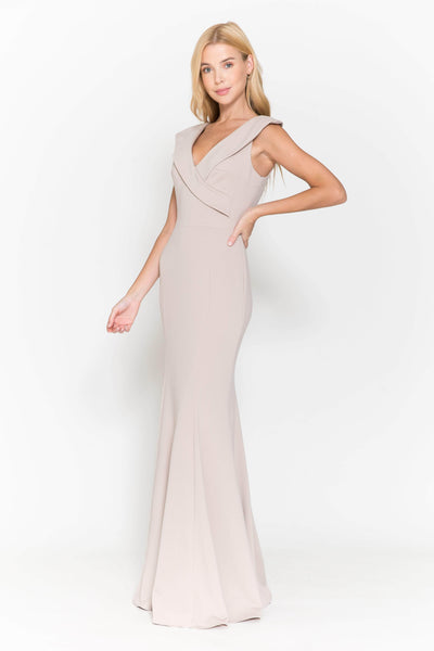 V-neck Jersey Collared Back Zipper Mermaid Natural Waistline Cap Sleeves Prom Dress with a Brush/Sweep Train