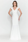 V-neck Cap Sleeves Collared Natural Waistline Jersey Mermaid Back Zipper Prom Dress with a Brush/Sweep Train