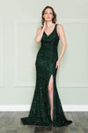 Sexy V-neck Spandex Sequined Slit Open-Back Natural Waistline Sleeveless Mermaid Prom Dress with a Brush/Sweep Train