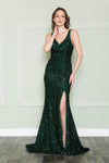 Sexy V-neck Sleeveless Spandex Mermaid Natural Waistline Sequined Slit Open-Back Prom Dress with a Brush/Sweep Train