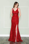 Sexy V-neck Mermaid Spandex Natural Waistline Sequined Slit Open-Back Sleeveless Prom Dress with a Brush/Sweep Train