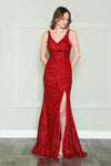 Sexy V-neck Spandex Slit Open-Back Sequined Mermaid Natural Waistline Sleeveless Prom Dress with a Brush/Sweep Train