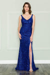 Sexy V-neck Spandex Natural Waistline Sleeveless Mermaid Slit Open-Back Sequined Prom Dress with a Brush/Sweep Train