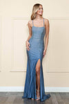 Sexy Scoop Neck Mermaid Spaghetti Strap Slit Beaded Open-Back Lace-Up Corset Natural Waistline Jersey Prom Dress with a Brush/Sweep Train With Rhinestones