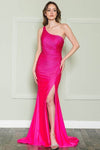 One Shoulder Slit Asymmetric Open-Back Natural Waistline Sheath Sheath Dress with a Brush/Sweep Train With Rhinestones