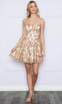 Sophisticated A-line Natural Waistline Scoop Neck Fit-and-Flare Cocktail Short Sleeveless Spaghetti Strap Sequined Pocketed Fitted Glittering Homecoming Dress