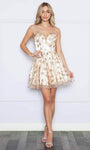 A-line Sleeveless Floral Print Fit-and-Flare Sweetheart Fitted Sheer Sequined Cocktail Short Natural Waistline Homecoming Dress