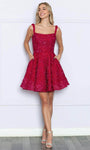 Sophisticated A-line Cocktail Short Square Neck Natural Waistline Fit-and-Flare Sleeveless Pocketed Open-Back Sequined Fitted Homecoming Dress