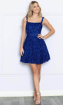 Sophisticated A-line Cocktail Short Square Neck Fit-and-Flare Fitted Pocketed Open-Back Sequined Natural Waistline Sleeveless Homecoming Dress