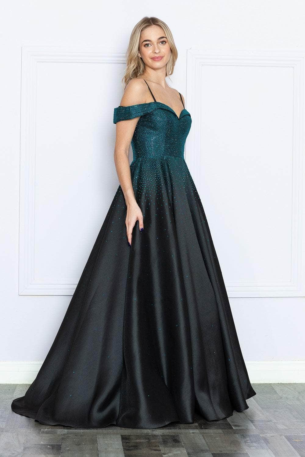 Poly USA 9278 - Bejeweled Off Shoulder Prom Dress
