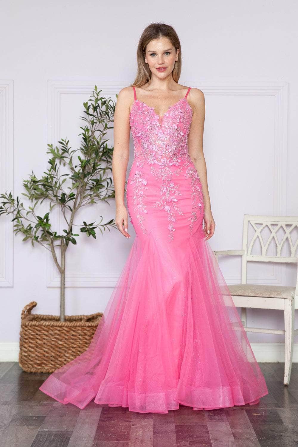 Poly USA 9374 - Appliqued See-through Corset Prom Dress

