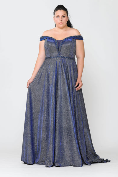 Tall Plus Size A-line Illusion Pocketed Beaded Glittering Corset Natural Waistline Off the Shoulder Prom Dress with a Brush/Sweep Train With Rhinestones