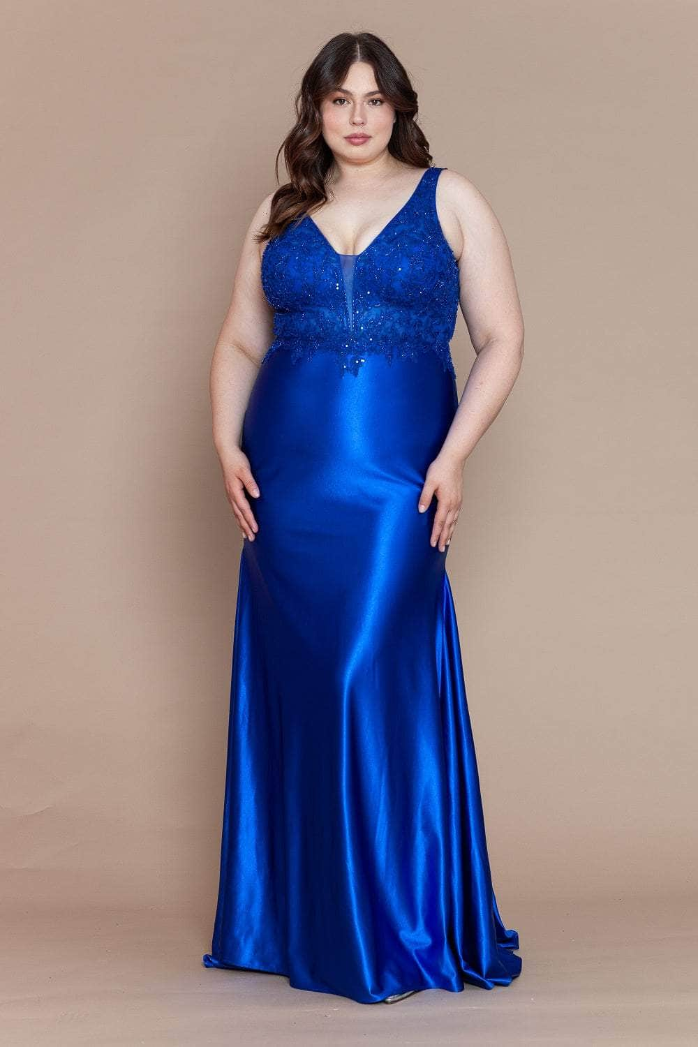 Poly USA W1160 - Embroidered Bodice Plus Prom Dress
