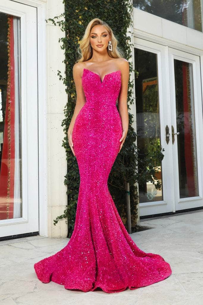 Portia and Scarlett - PS21208 Strapless Velvet Sequin Evening Gown
