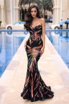Sophisticated V-neck Strapless Mermaid Natural Waistline Sequined Plunging Neck Evening Dress with a Brush/Sweep Train