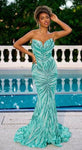 Sophisticated V-neck Strapless Sequined Plunging Neck Mermaid Natural Waistline Dress with a Brush/Sweep Train